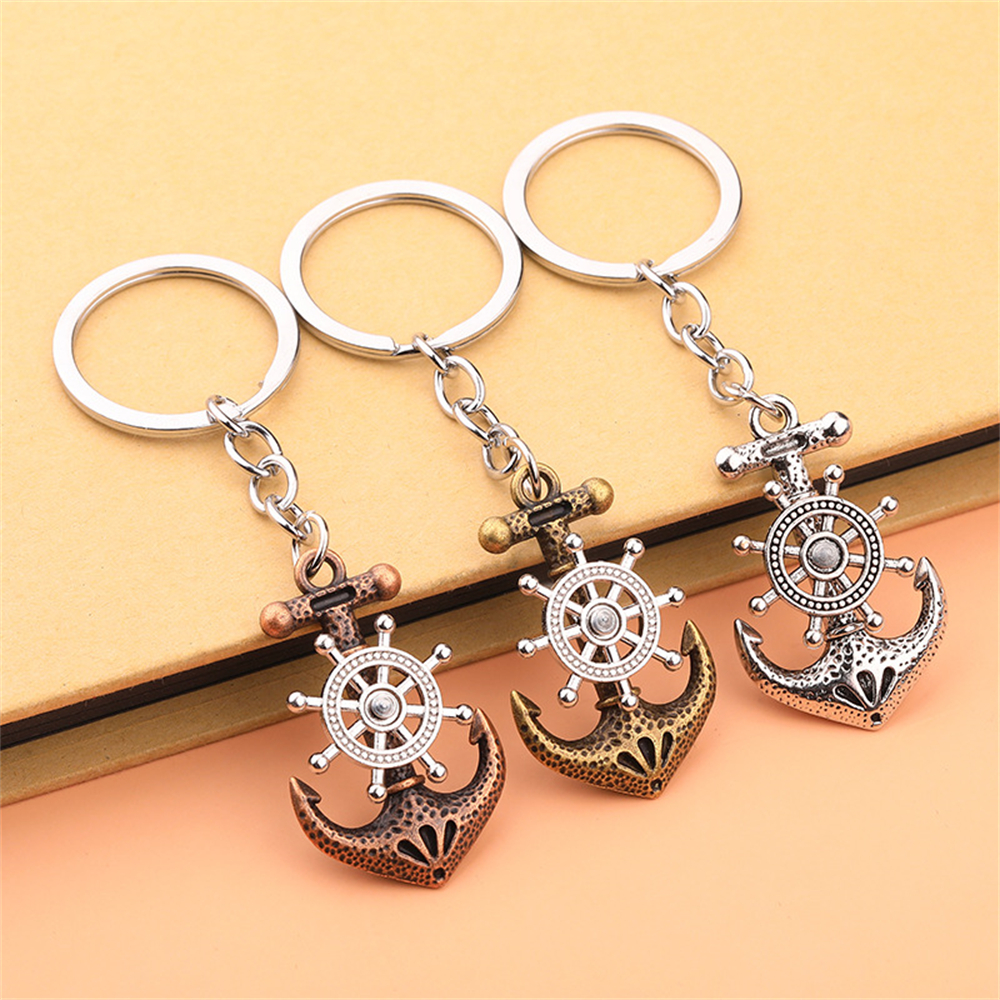 Compass Keychain Mini - Vintage Anchor Key Chain Swivel Compass