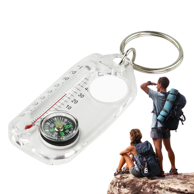 Compass Keychain Mini - Outdoor Mini Buckle Compass Survival Thermometers