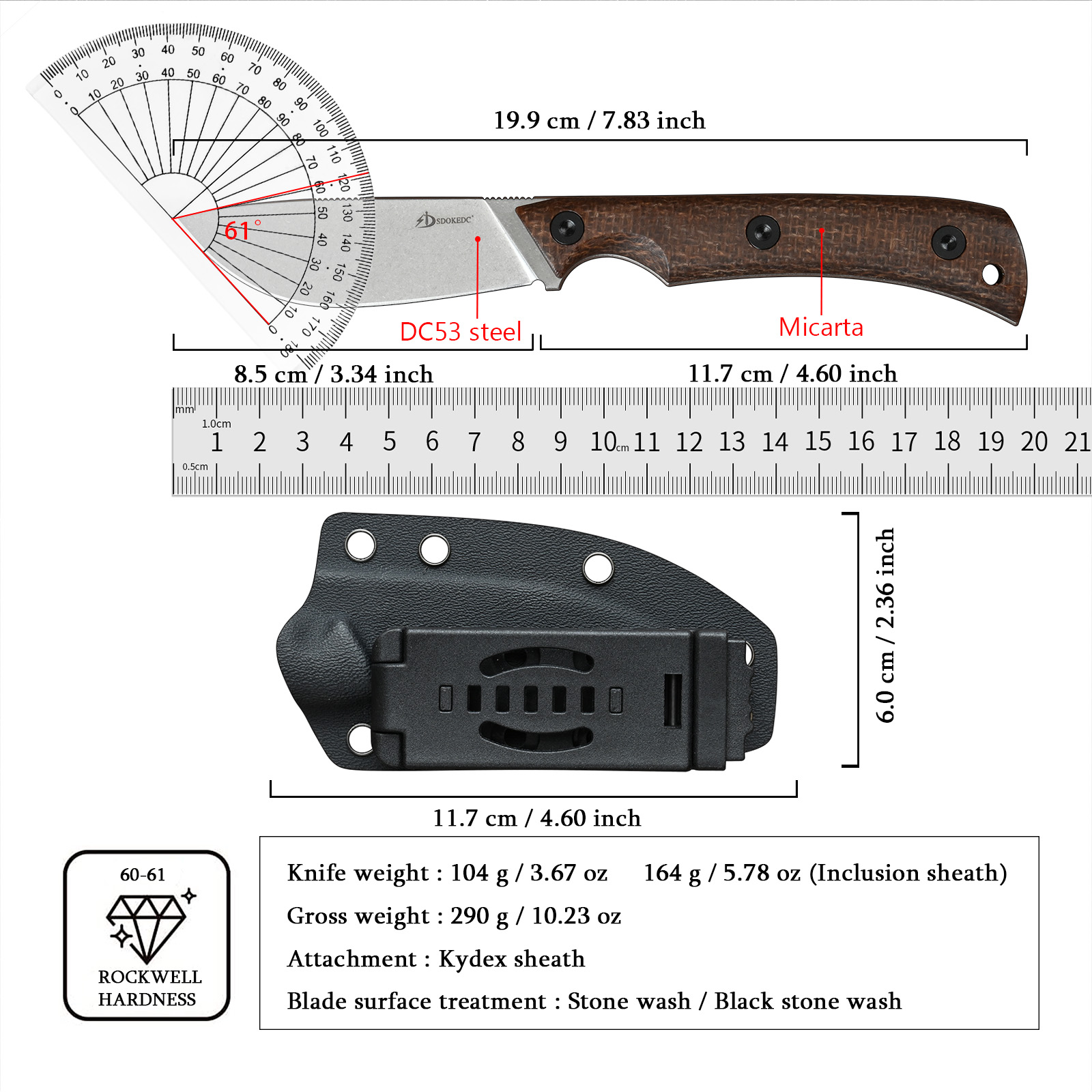 SDOKEDC DC53 Steel EDC Utility – Edc Carry Fixed Blade Bewertung und Preis